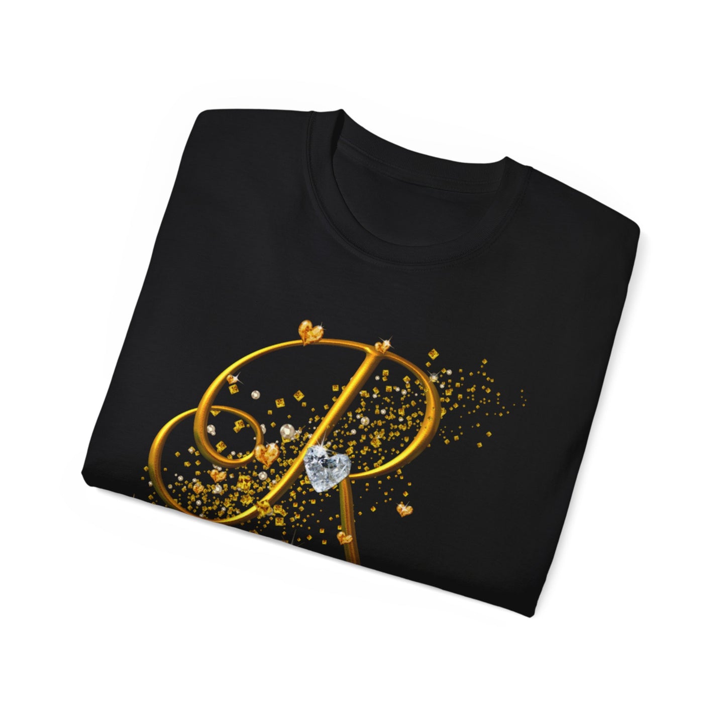 Royal Black Diamond and Gold Embellished Unisex Ultra Cotton Tee